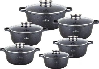 Zestaw Garnków Zilner marmurkowych ZL-8526 12 elementów czarny