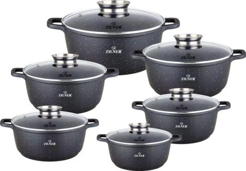 Zestaw Garnków Zilner marmurkowych ZL-8526 12 elementów czarny